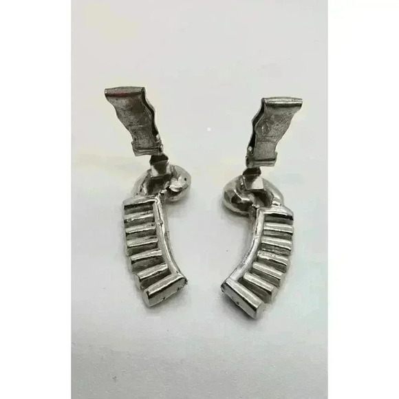 Antique Earrings Art Deco Clip Rhinestone Climber Baguette & Rose Cut Stones - Picture 3 of 8